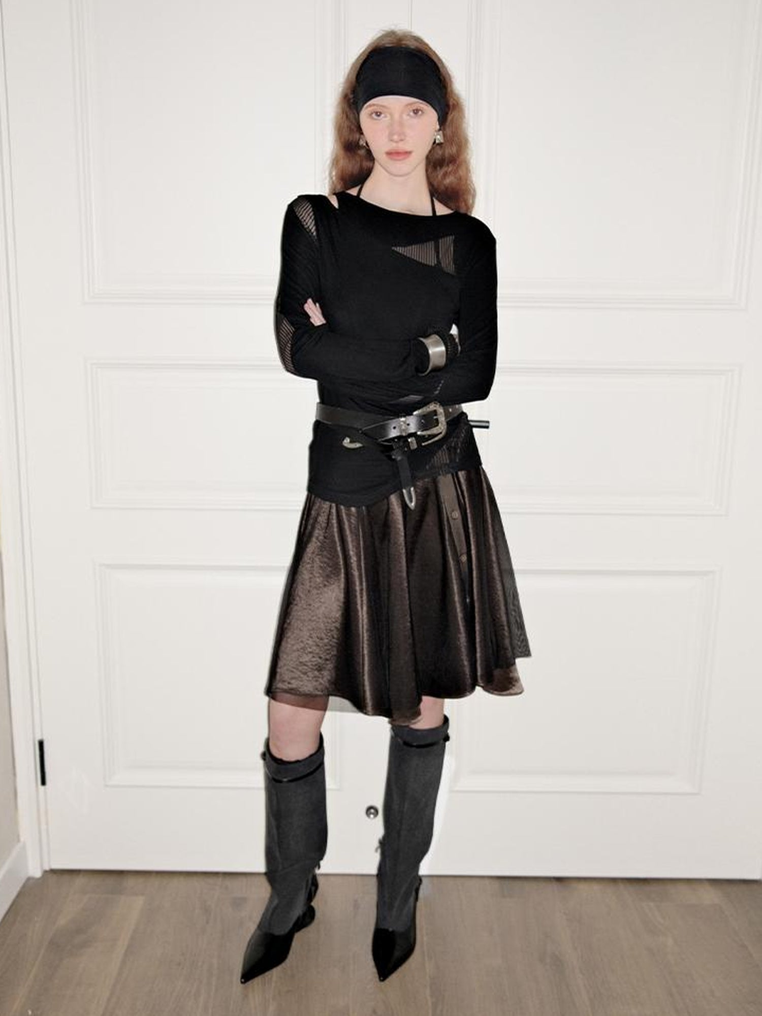 AnnoMundi Satin Trimmed Sheer Mesh A Line Skirt