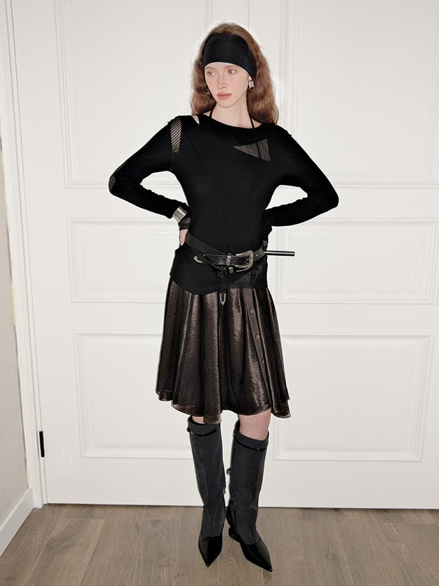 AnnoMundi Satin Trimmed Sheer Mesh A Line Skirt