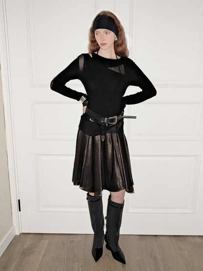 AnnoMundi Satin Trimmed Sheer Mesh A Line Skirt