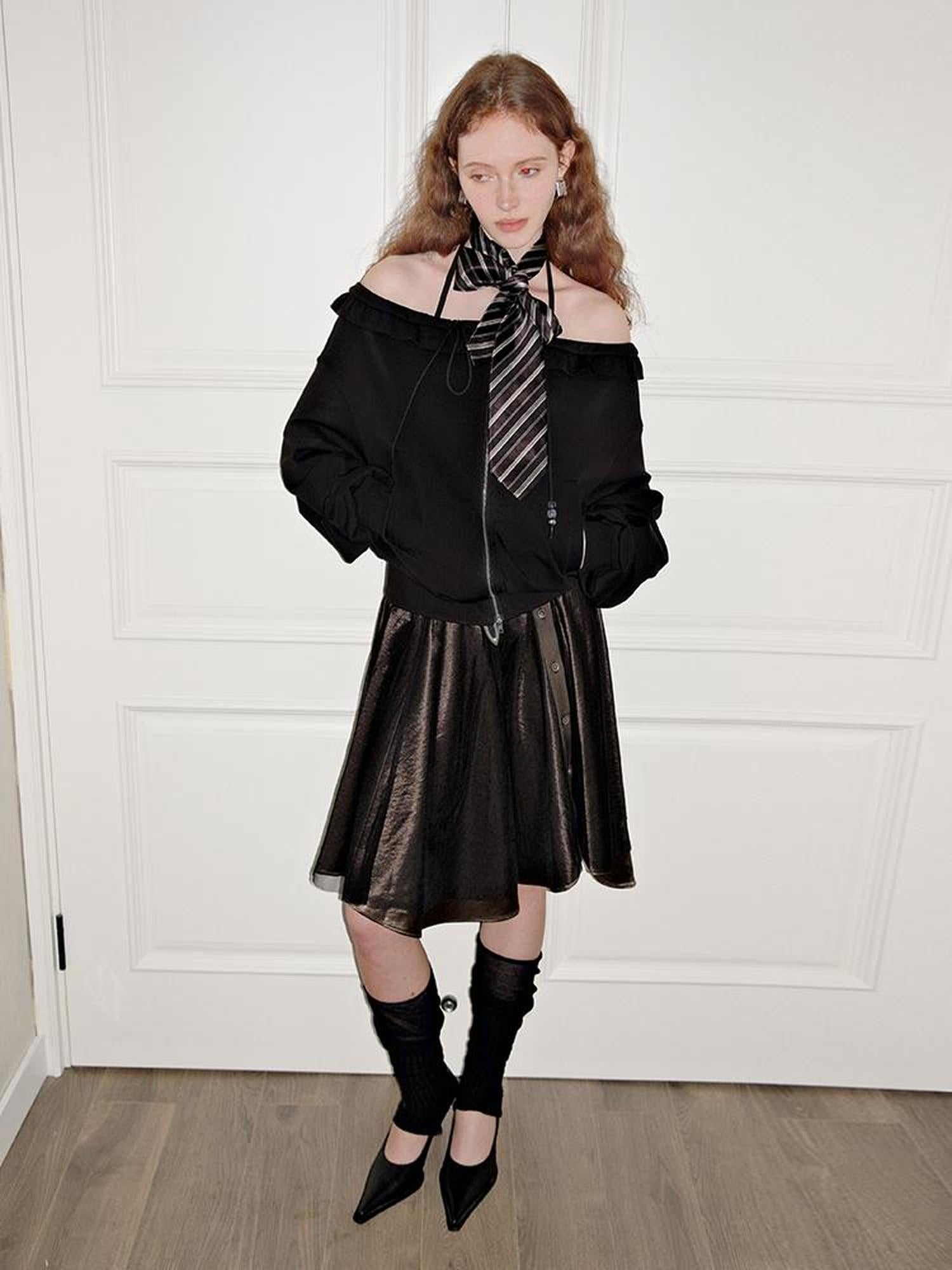 AnnoMundi Satin Trimmed Sheer Mesh A Line Skirt