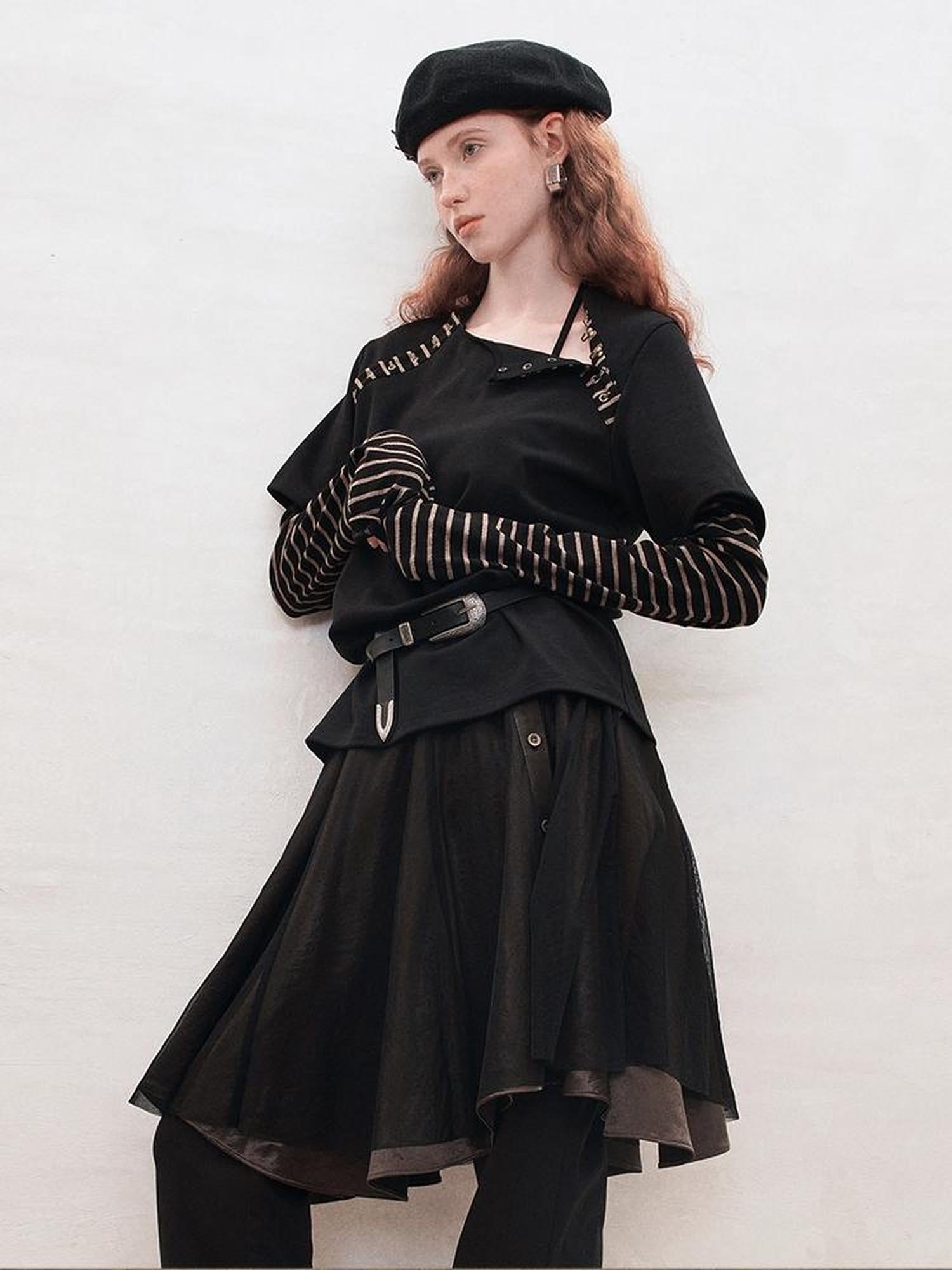 AnnoMundi Satin Trimmed Sheer Mesh A Line Skirt