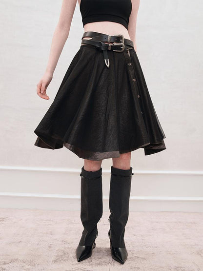 AnnoMundi Satin Trimmed Sheer Mesh A Line Skirt