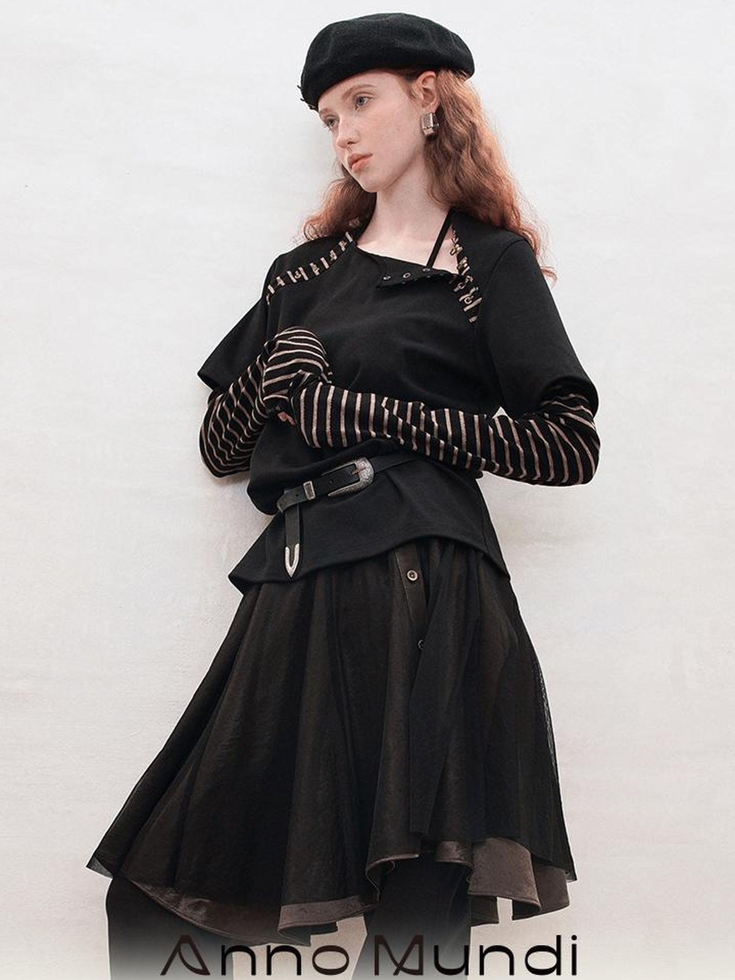 AnnoMundi Satin Trimmed Sheer Mesh A Line Skirt