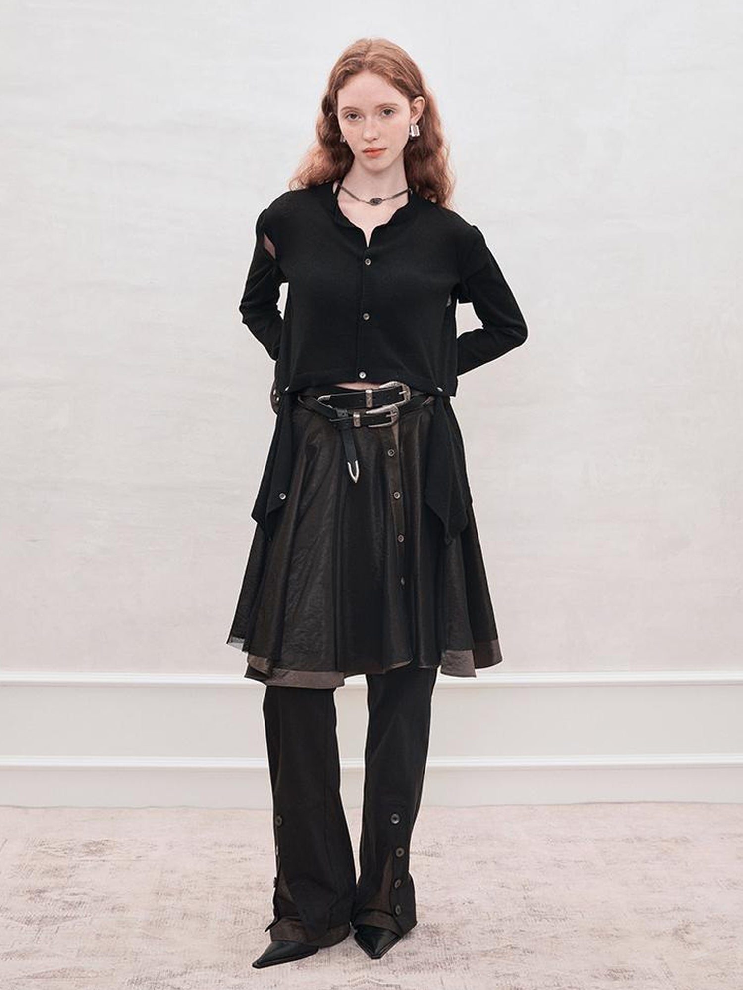 AnnoMundi Satin Trimmed Sheer Mesh A Line Skirt
