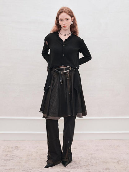 AnnoMundi Satin Trimmed Sheer Mesh A Line Skirt