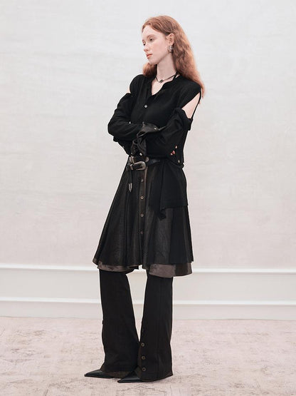 AnnoMundi Satin Trimmed Sheer Mesh A Line Skirt
