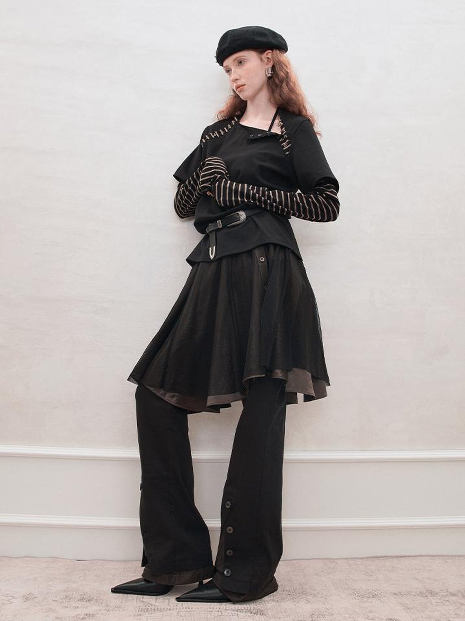 AnnoMundi Satin Trimmed Sheer Mesh A Line Skirt