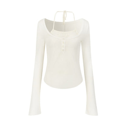 AnnoMundi Semi Sheer White Shell Bead Faux Layered Women&