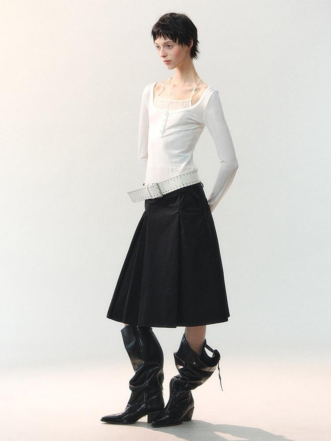 AnnoMundi Semi Sheer White Shell Bead Faux Layered Women&