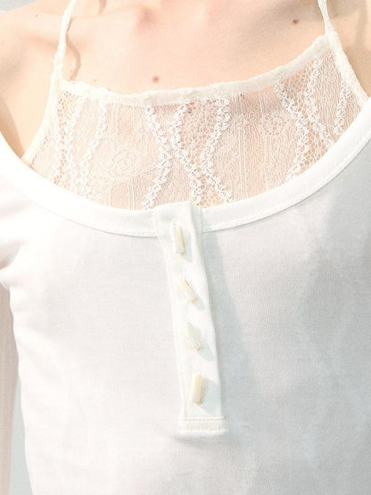 AnnoMundi Semi Sheer White Shell Bead Faux Layered Women&