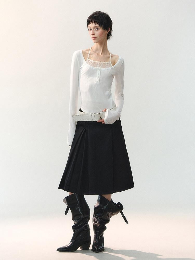 AnnoMundi Semi Sheer White Shell Bead Faux Layered Women&