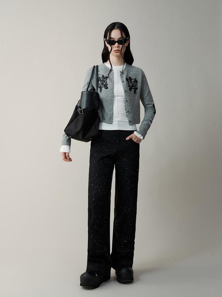 AnnoMundi Sequin Embellished 3D Embroidered Round Neck Women&