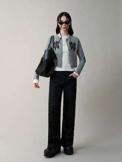AnnoMundi Sequin Embellished 3D Embroidered Round Neck Women&