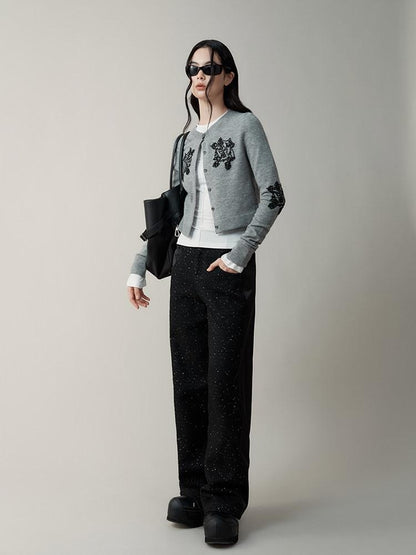 AnnoMundi Sequin Embellished 3D Embroidered Round Neck Women&