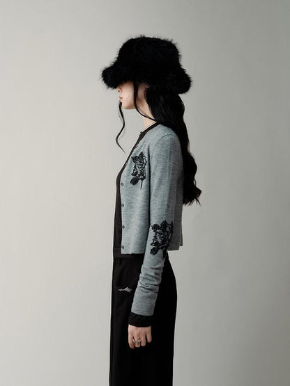 AnnoMundi Sequin Embellished 3D Embroidered Round Neck Women&