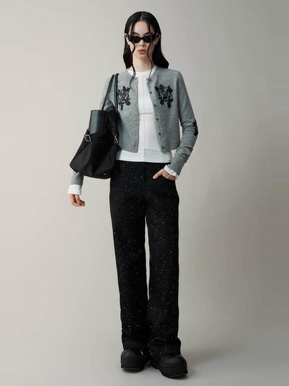 AnnoMundi Sequin Embellished 3D Embroidered Round Neck Women&