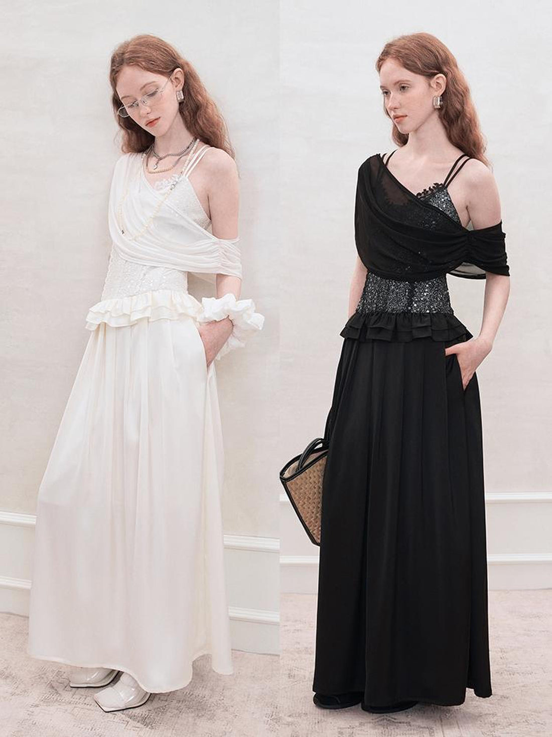 AnnoMundi Sequin Lace Slip Maxi Dress