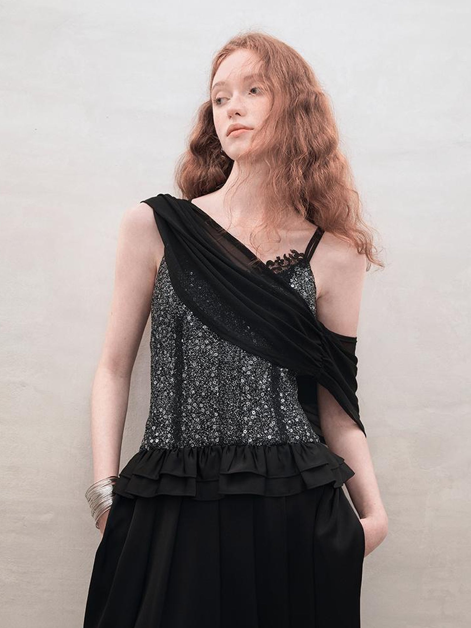 AnnoMundi Sequin Lace Slip Maxi Dress