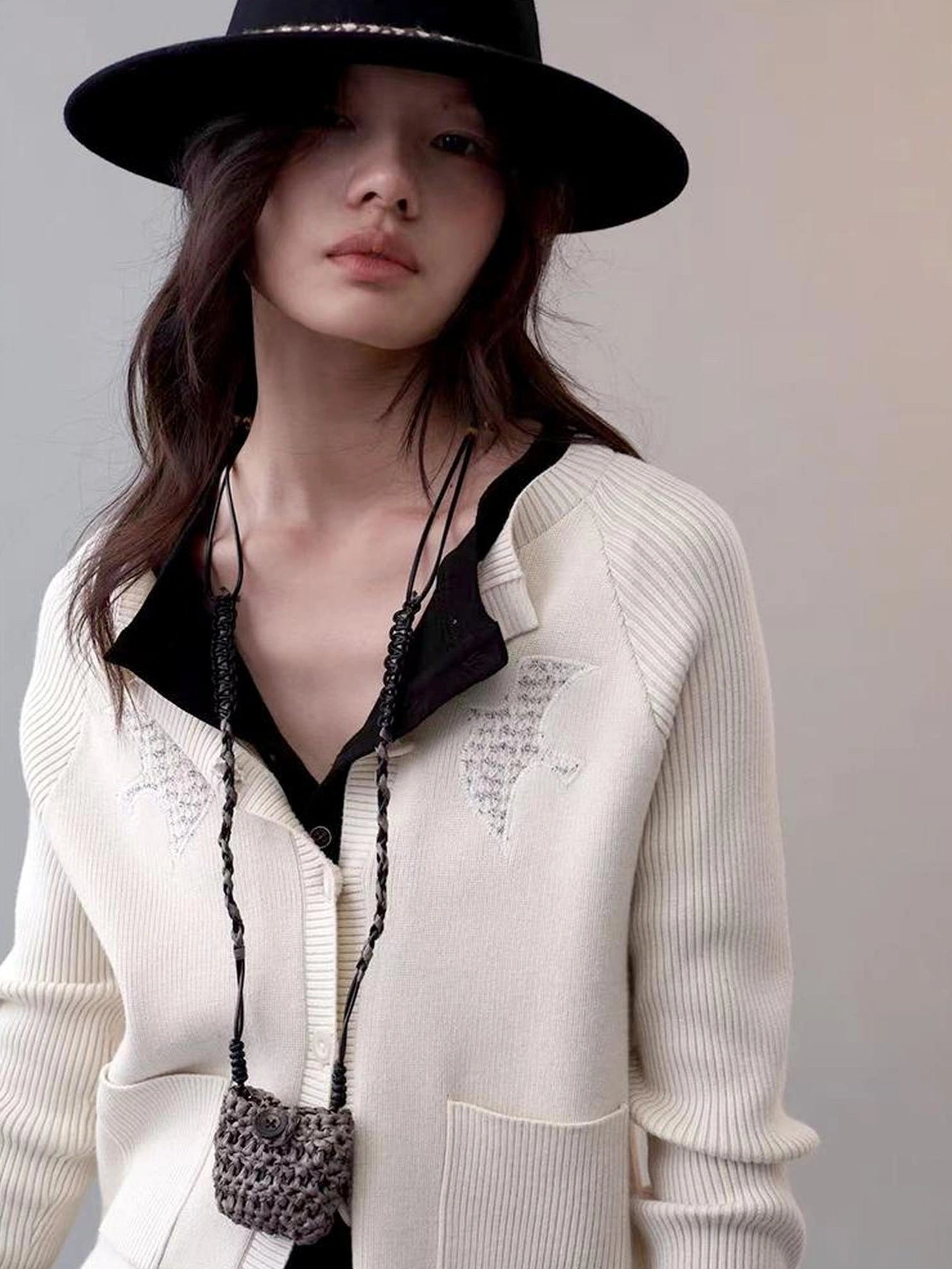AnnoMundi Shadow Bird Embroidered Cardigan V-neck T-shirt Long Sleeve Cardigan