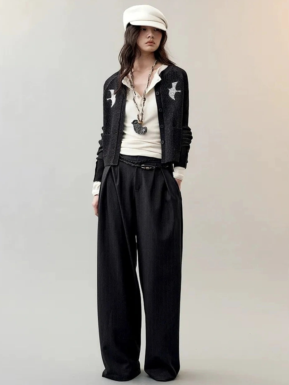 AnnoMundi Shadow Bird Embroidered Cardigan V-neck T-shirt Long Sleeve Cardigan