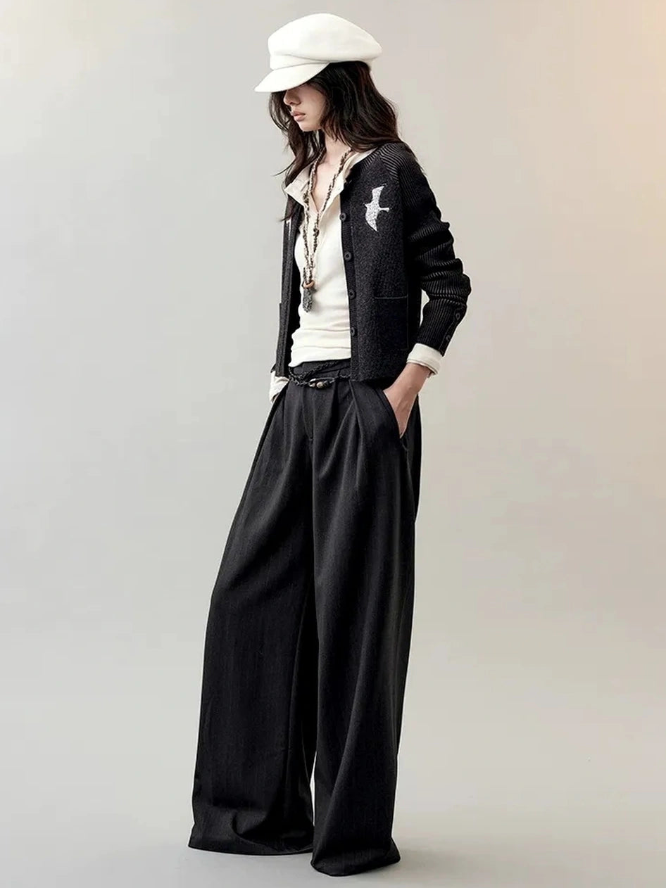 AnnoMundi Shadow Bird Embroidered Cardigan V-neck T-shirt Long Sleeve Cardigan