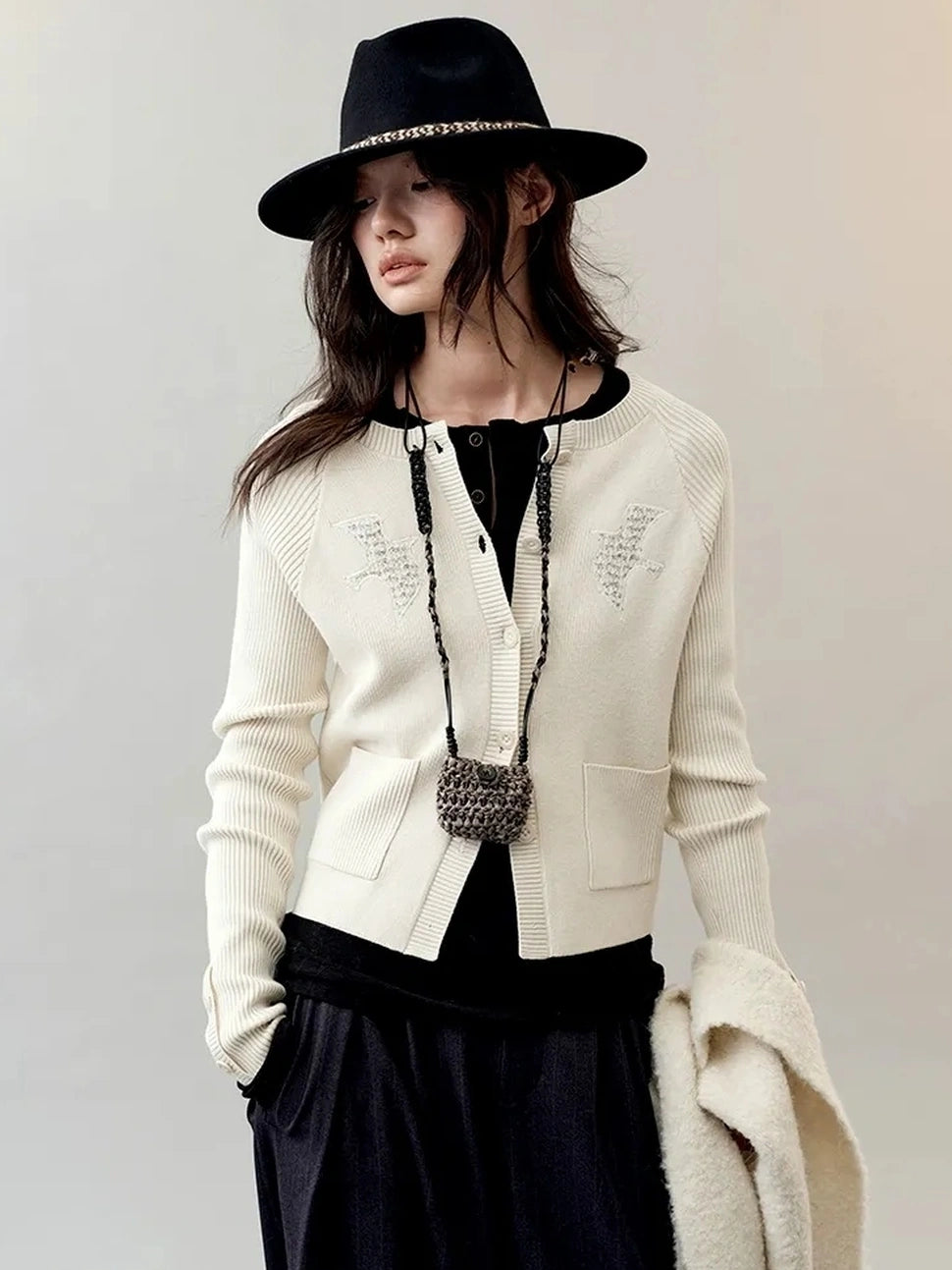 AnnoMundi Shadow Bird Embroidered Cardigan V-neck T-shirt Long Sleeve Cardigan