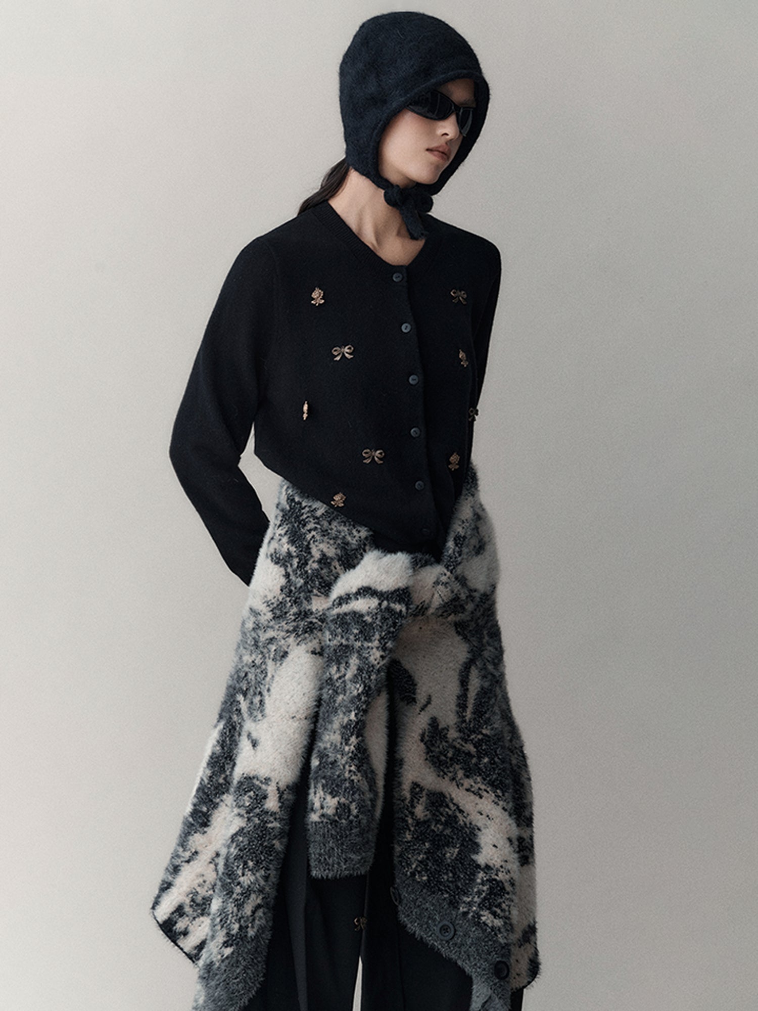 AnnoMundi Shadow Bloom Loose Knit Cardigan Coat