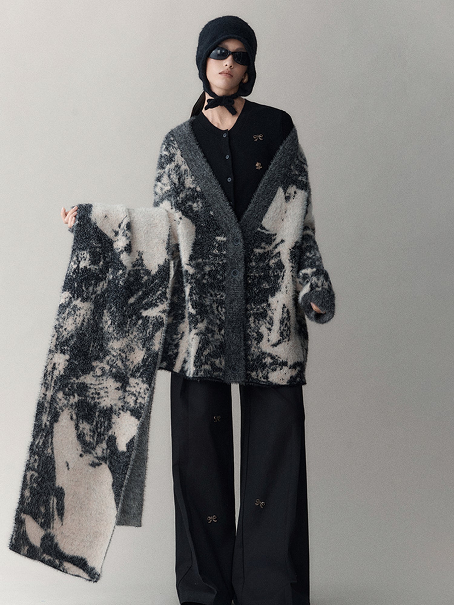 AnnoMundi Shadow Bloom Loose Knit Cardigan Coat