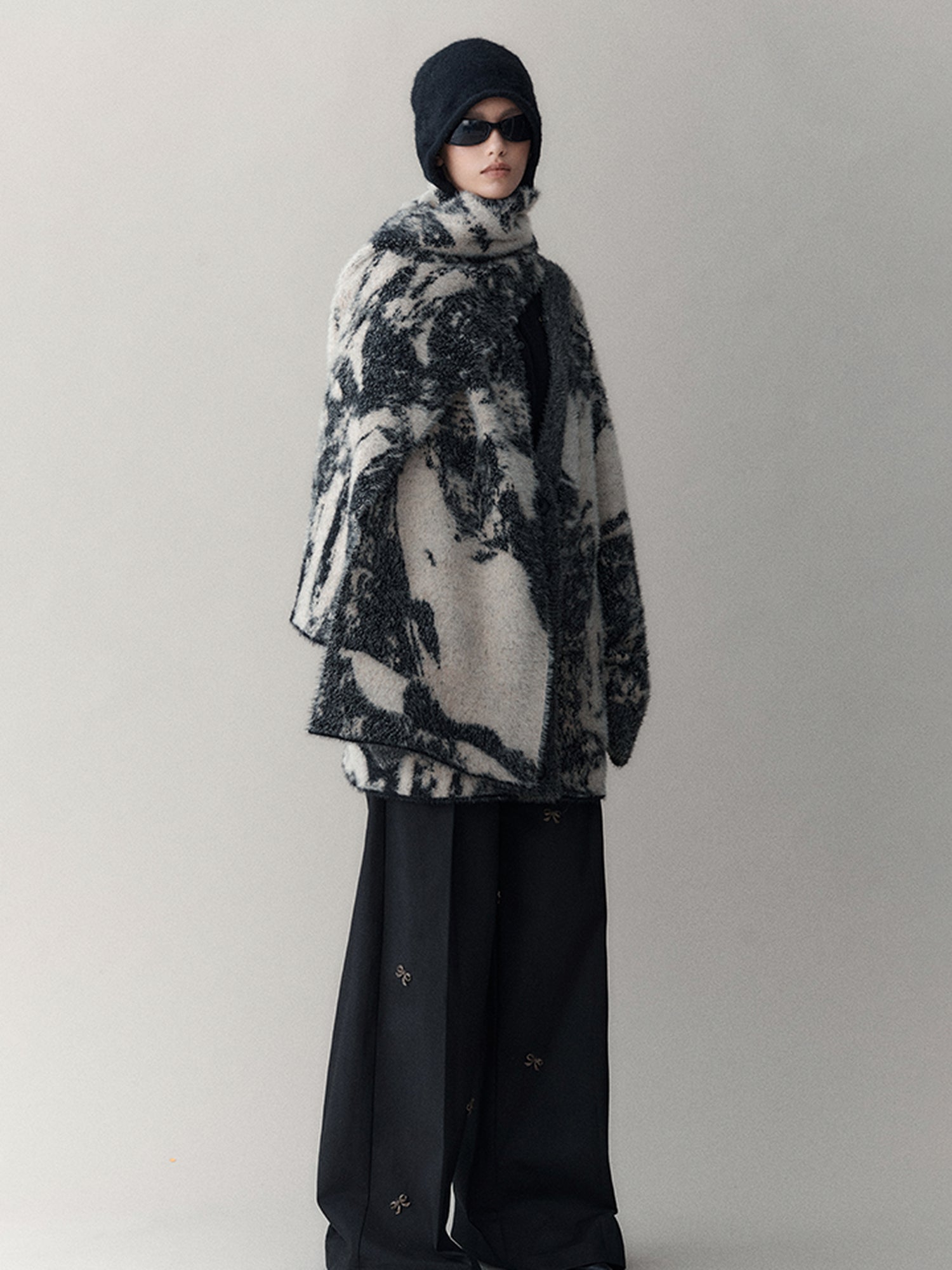 AnnoMundi Shadow Bloom Loose Knit Cardigan Coat