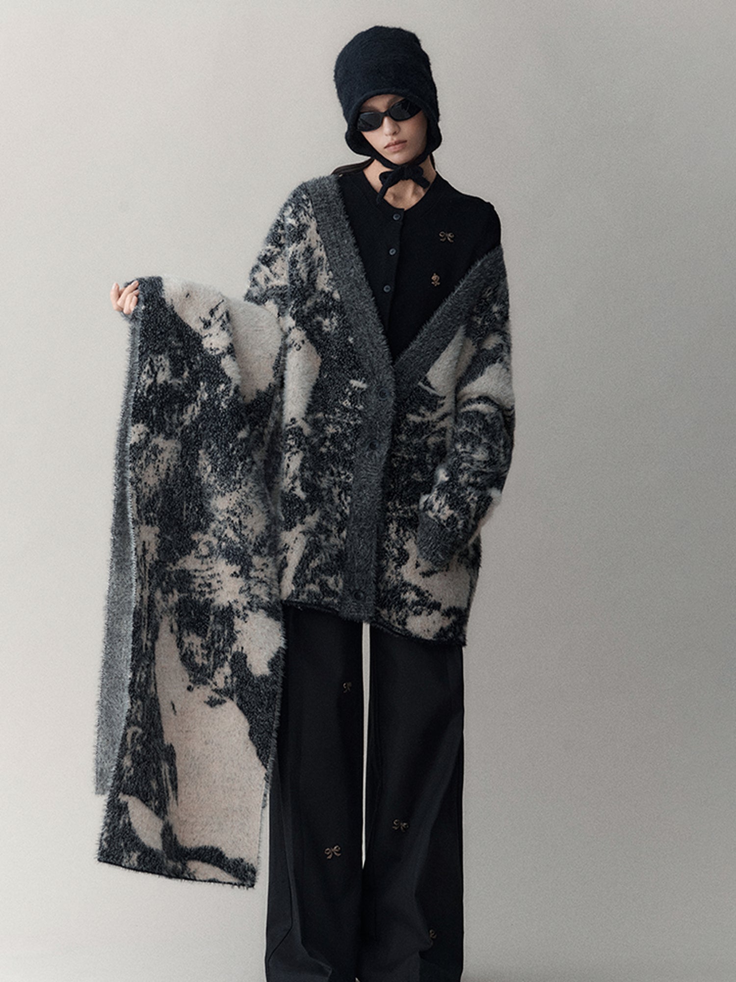 AnnoMundi Shadow Bloom Loose Knit Cardigan Coat