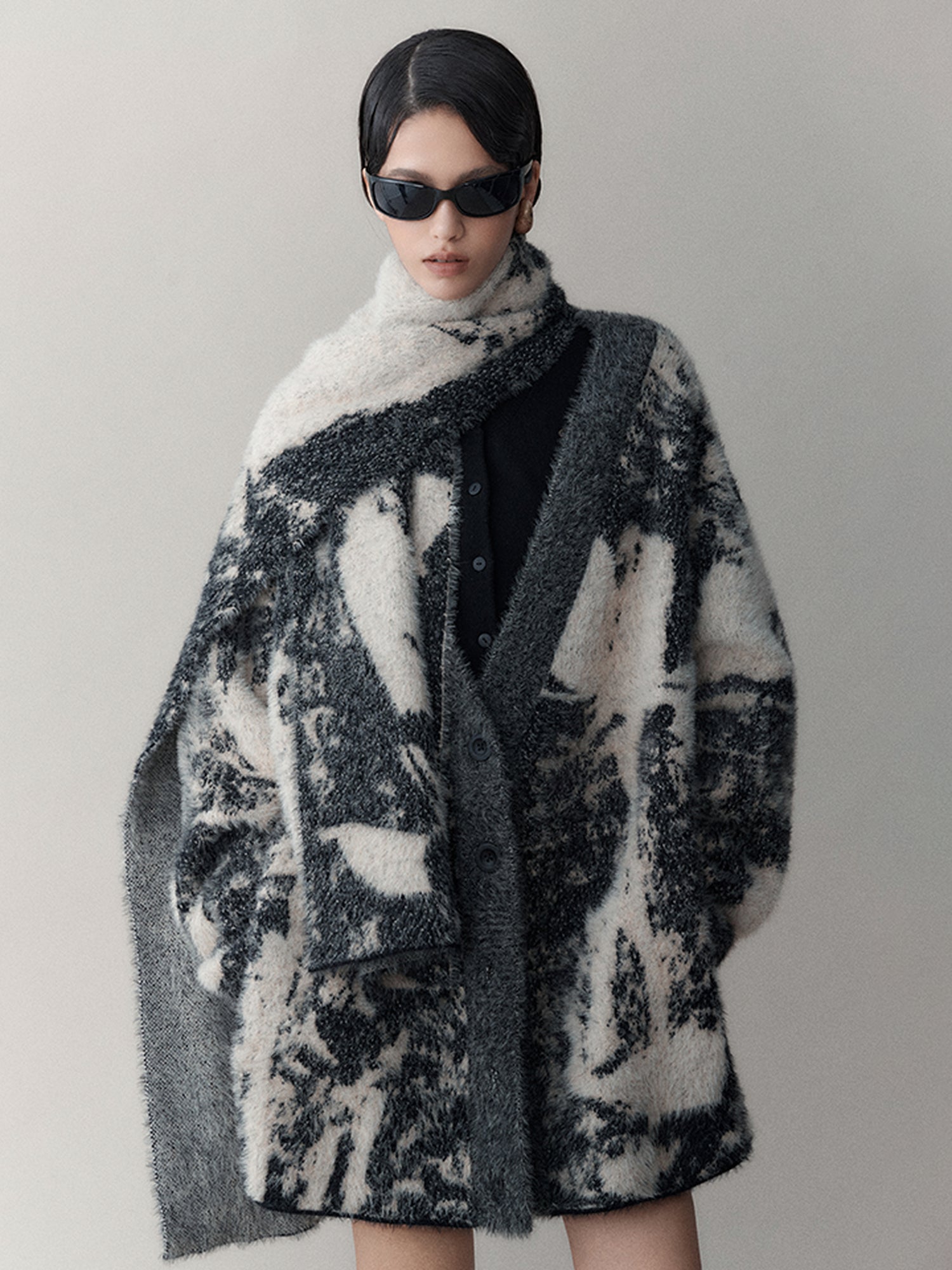 AnnoMundi Shadow Bloom Loose Knit Cardigan Coat
