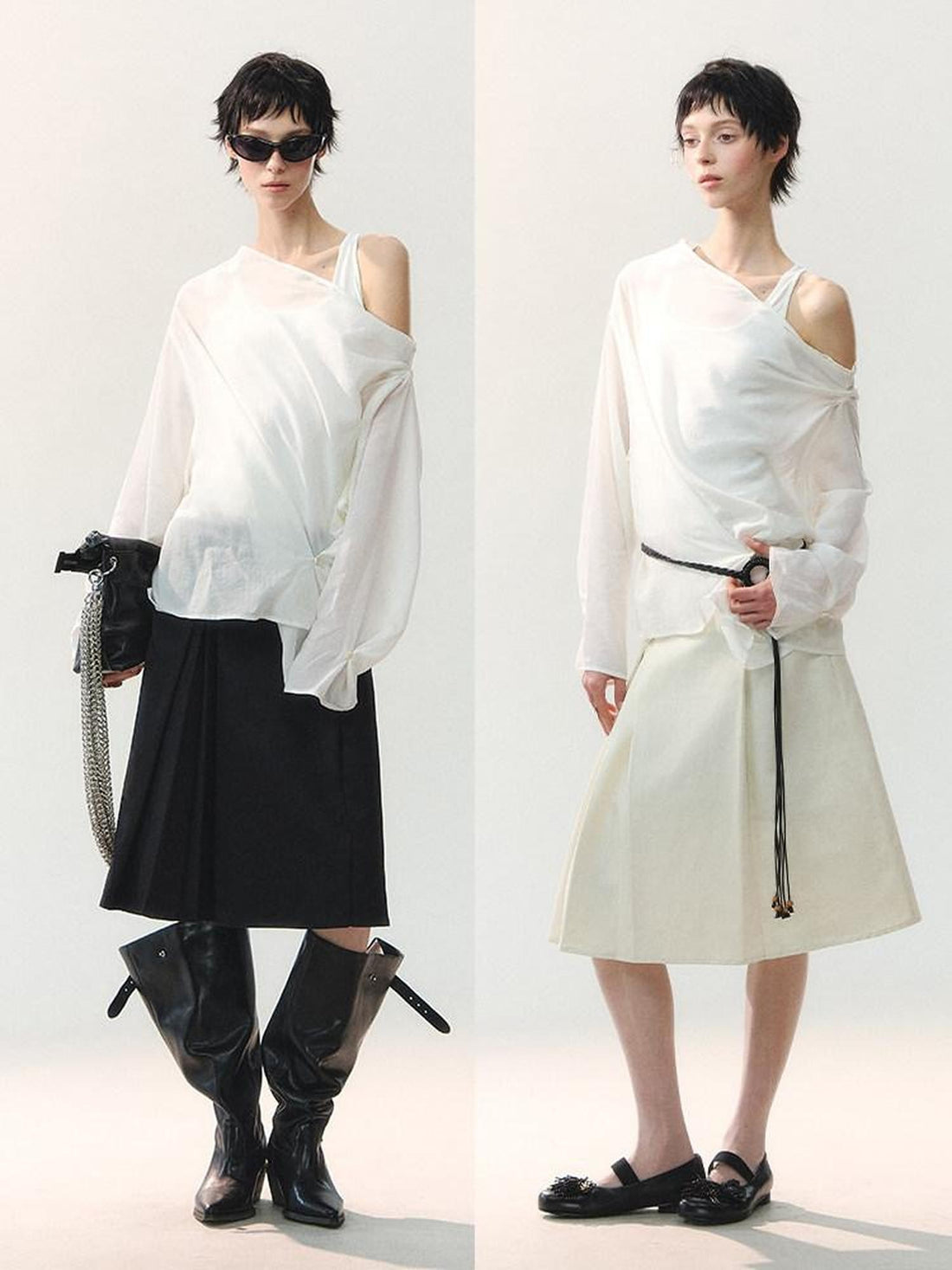 AnnoMundi Sheer Asymmetric Single Side Draped Pleat Women&