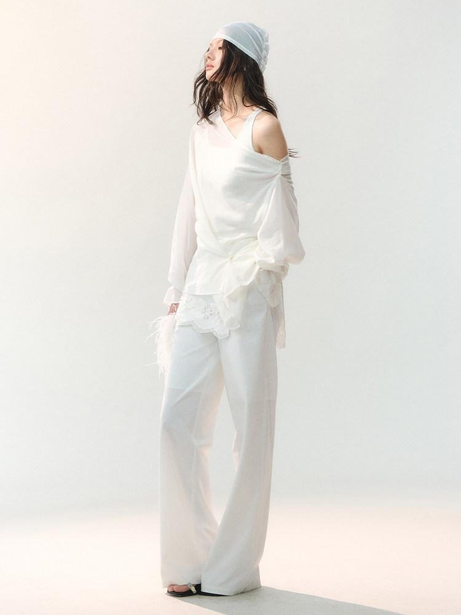 AnnoMundi Sheer Asymmetric Single Side Draped Pleat Women&