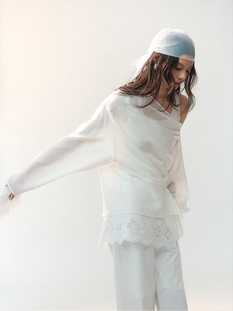 AnnoMundi Sheer Asymmetric Single Side Draped Pleat Women&