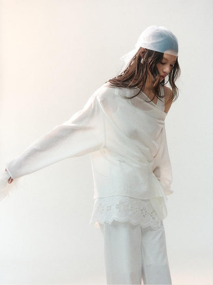 AnnoMundi Sheer Asymmetric Single Side Draped Pleat Women&