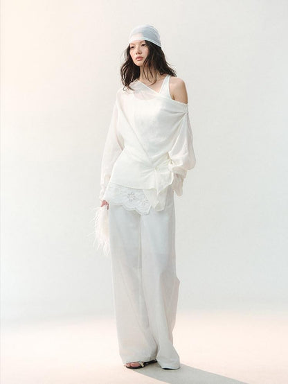 AnnoMundi Sheer Asymmetric Single Side Draped Pleat Women&
