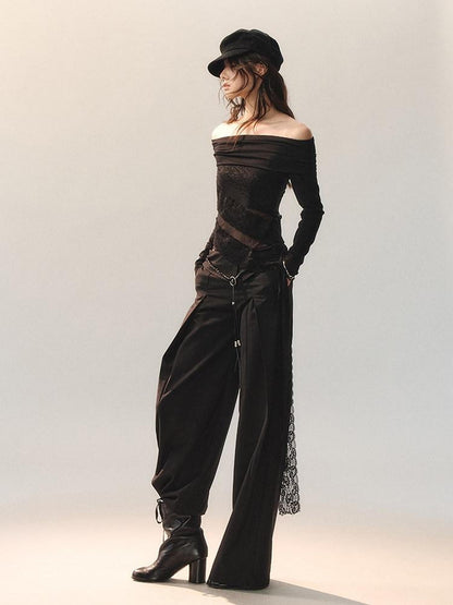 AnnoMundi Sheer Black Lace Spliced Fitted Women&