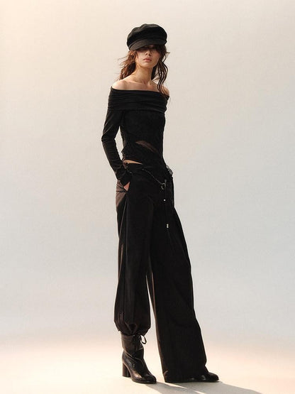 AnnoMundi Sheer Black Lace Spliced Fitted Women&