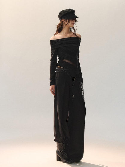 AnnoMundi Sheer Black Lace Spliced Fitted Women&
