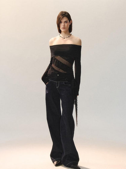 AnnoMundi Sheer Black Lace Spliced Fitted Women&