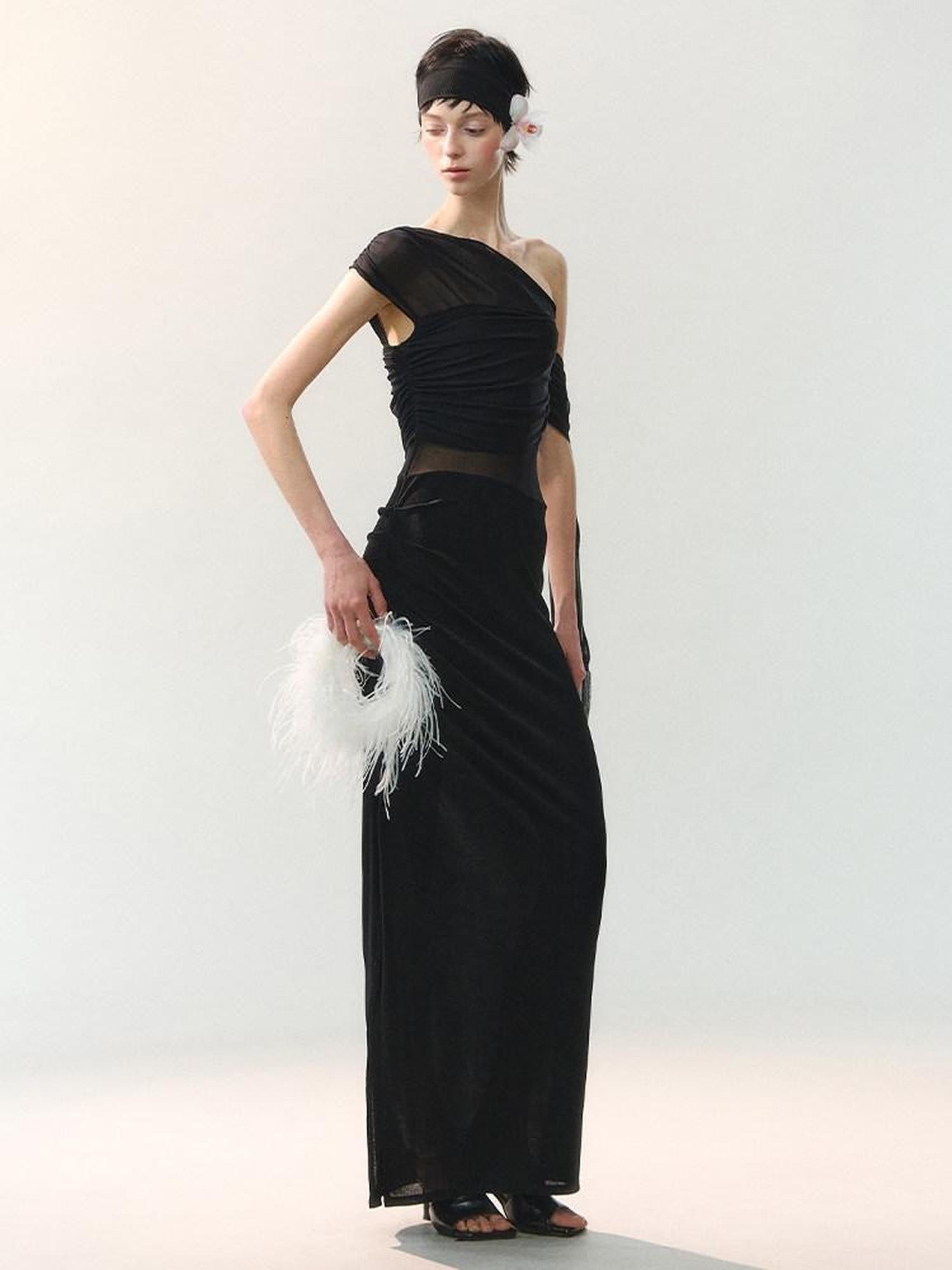 AnnoMundi Sheer Dark Pattern Asymmetrical Draped Women&
