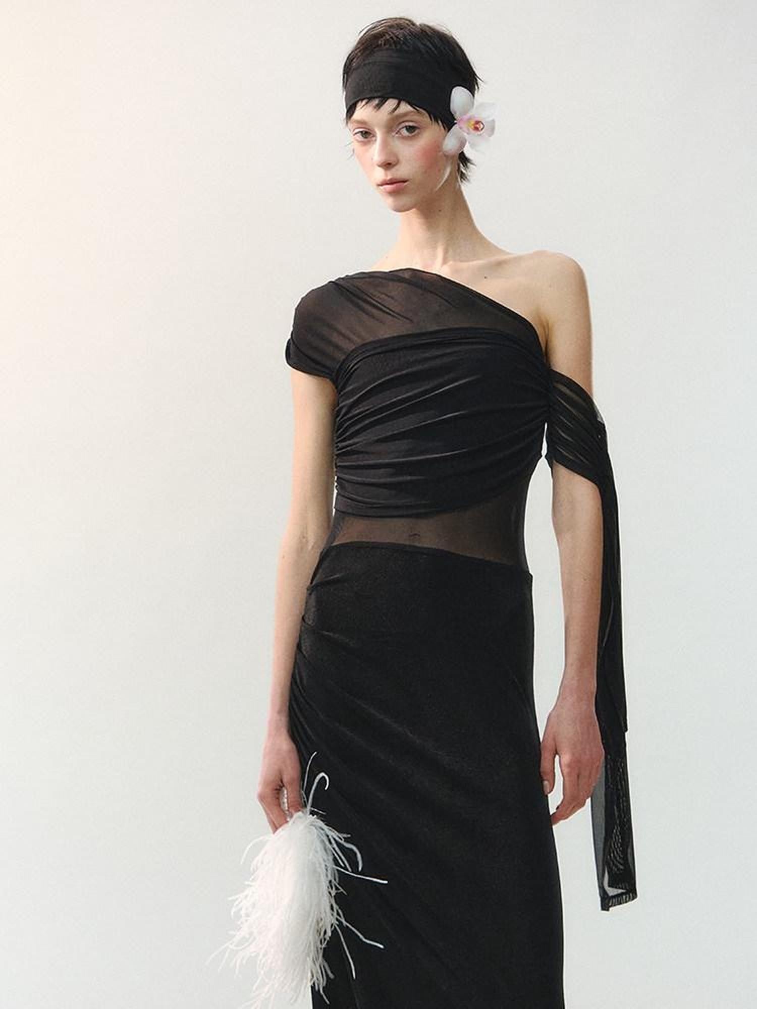 AnnoMundi Sheer Dark Pattern Asymmetrical Draped Women&