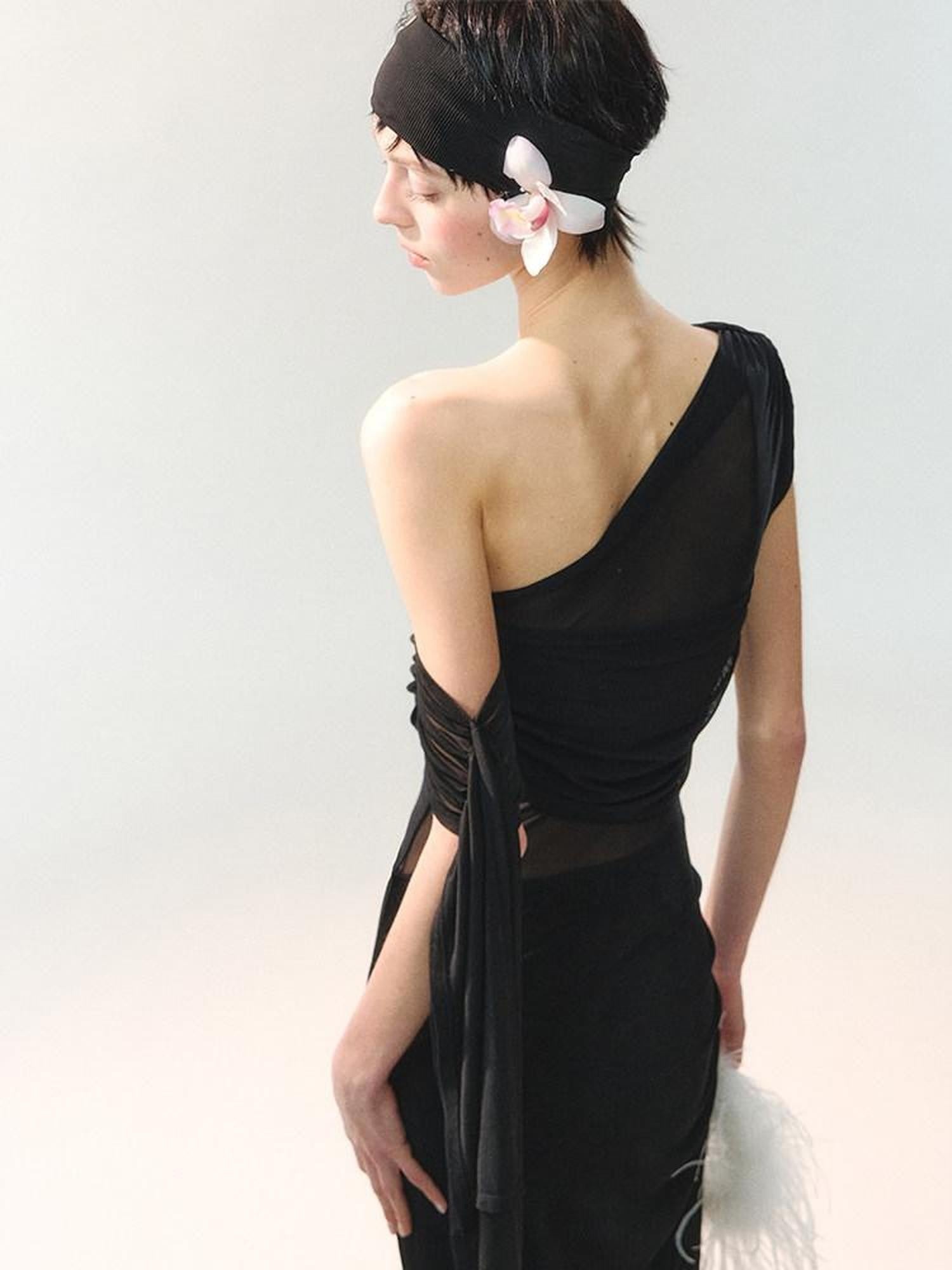 AnnoMundi Sheer Dark Pattern Asymmetrical Draped Women&
