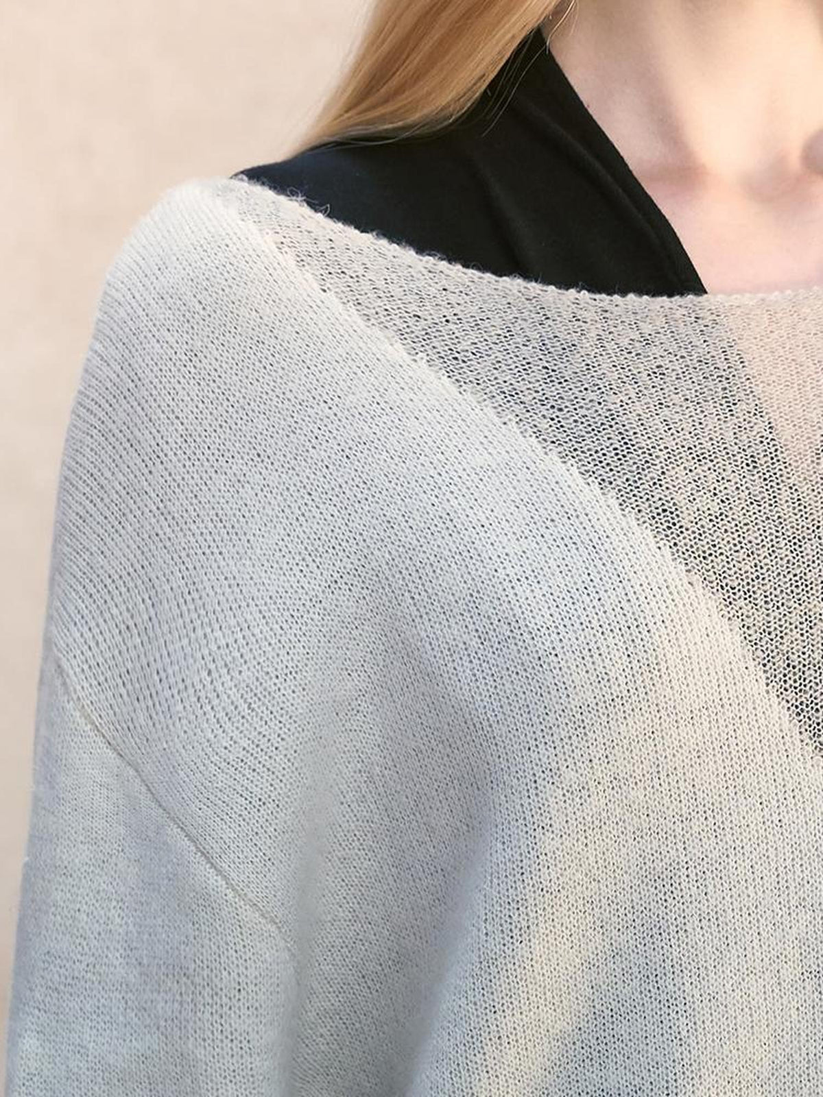 AnnoMundi Sheer Knit Shadow V-neck Wool Blend Loose Fit Women&