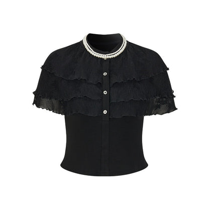 AnnoMundi Sheer Layered Lace Trim Vintage Shawl Style Crop Women&
