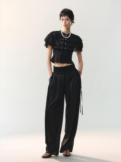 AnnoMundi Sheer Layered Lace Trim Vintage Shawl Style Crop Women&