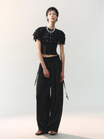 AnnoMundi Sheer Layered Lace Trim Vintage Shawl Style Crop Women&