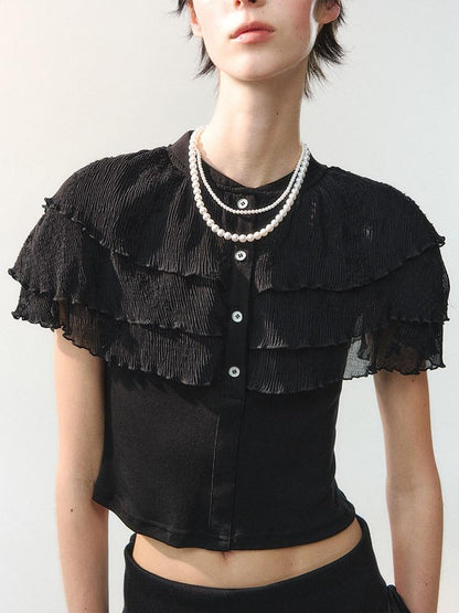 AnnoMundi Sheer Layered Lace Trim Vintage Shawl Style Crop Women&