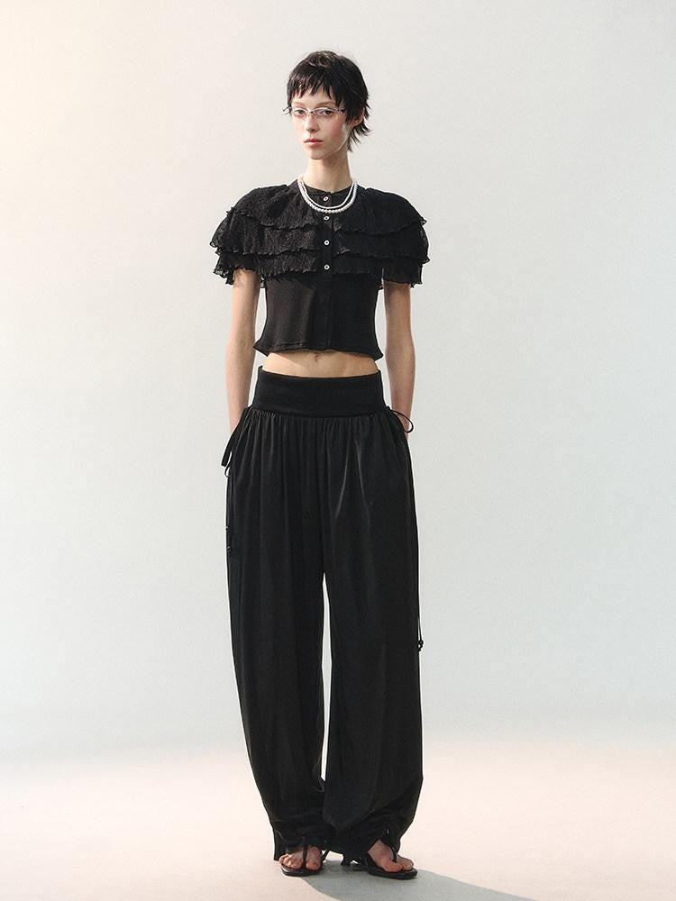 AnnoMundi Sheer Layered Lace Trim Vintage Shawl Style Crop Women&