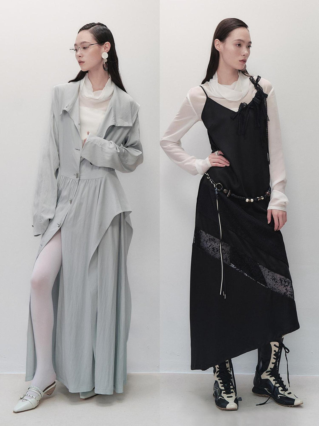 AnnoMundi Sheer Pearl Chiffon French Top V Neck T Shirt Long Sleeve